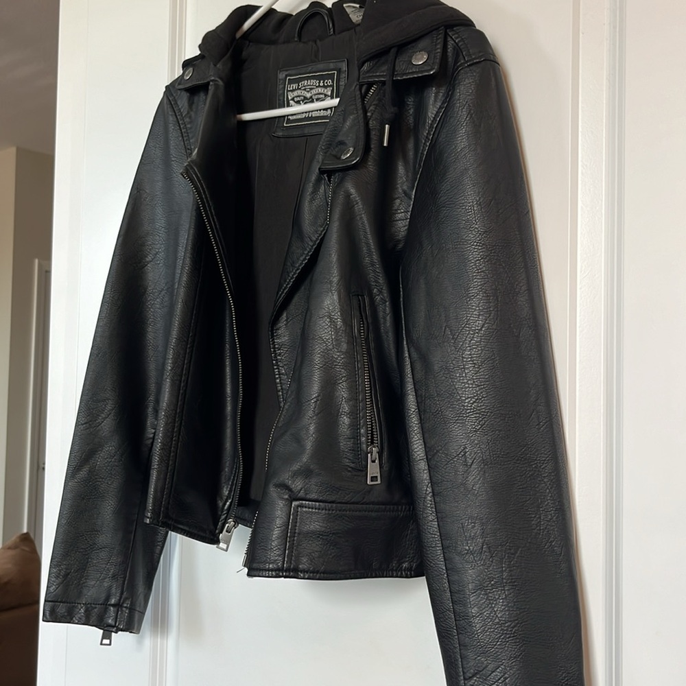 Levi’s Faux Leather Moto Jacket with Hood - Picture 10 of 12